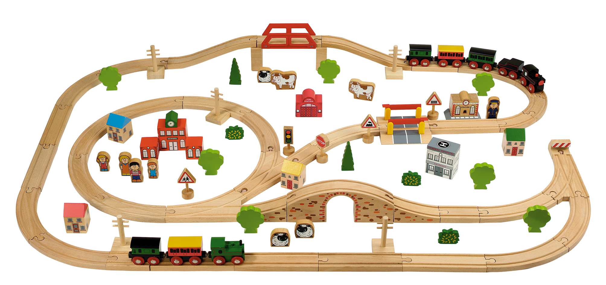 wooden train and tracks